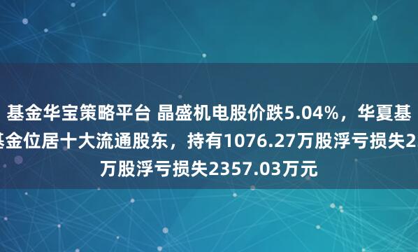 基金华宝策略平台 晶盛机电股价跌5.04%，华夏基金旗下1只基金位居十大流通股东，持有1076.27万股浮亏损失2357.03万元